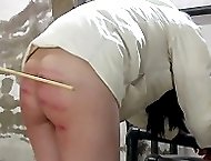 Heavy caning in the isolation room - severe stripes and welts on virgin white ass
